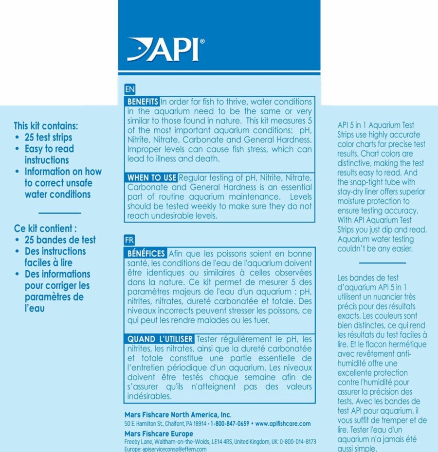 Fish & Aquatic API | Api 5-In-1 Test Strips Freshwater And Saltwater ...