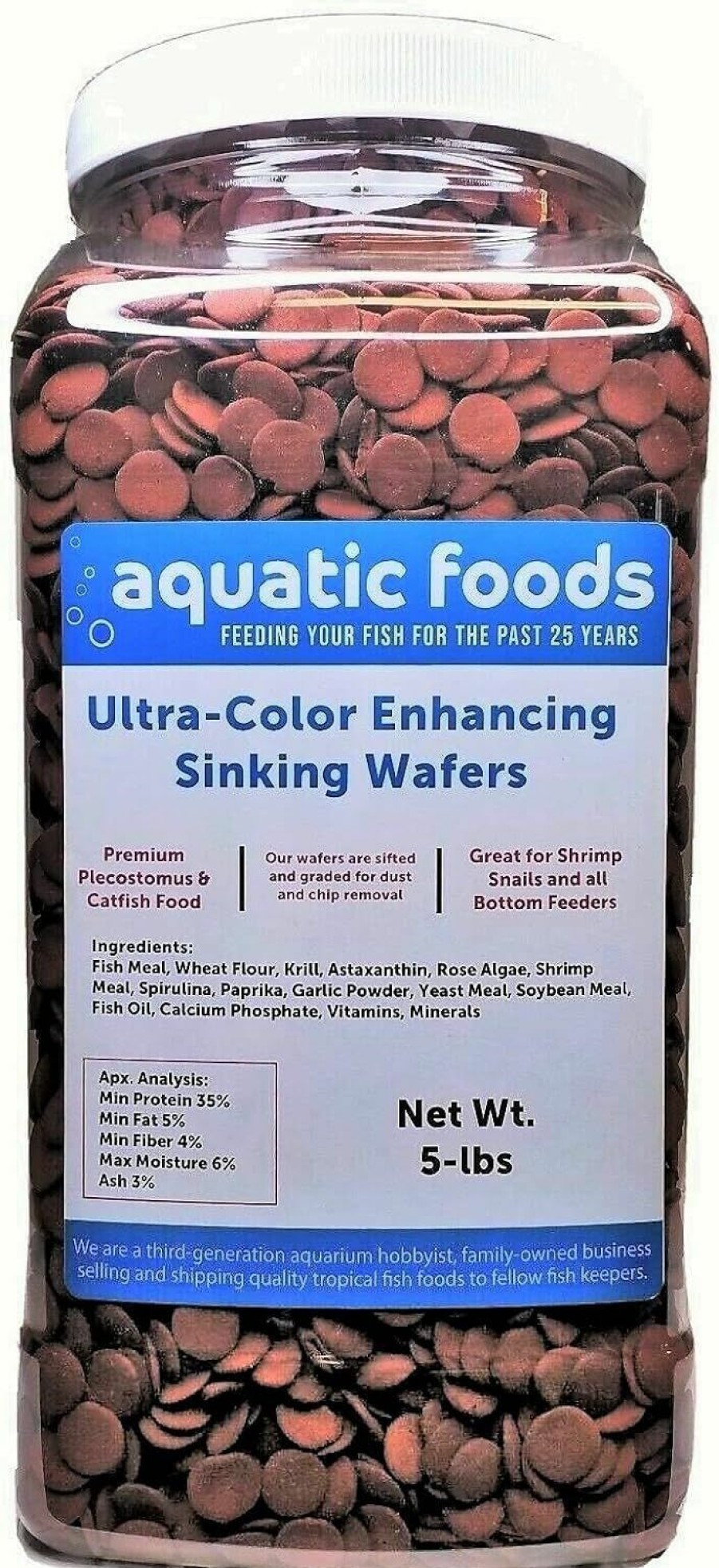 Fish & Aquatic Aquatic Foods Inc. | Aquatic Foods Inc. Ultra Color Enhancing 1/2'' Sinking Wafers Krill, Astaxanthin, Rose Algae. Ideal Bottom Fish, Plecos, Shrimp, Snails, Crayfish, All Herbivorous Omnivorous Tropical Fish. 5-Lb Jar