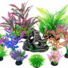 Fish & Aquatic Ameliade | Ameliade Aquarium Decorations Fish Tank Artificial Plastic Plants & Cave Rock Decor Set, Goldfish Betta Fish Tank Accessories Small Large Fish Bowl Decorations(8 Pieces