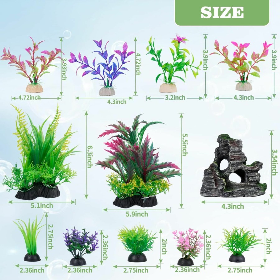 Fish & Aquatic Ameliade | Ameliade Aquarium Decorations Fish Tank Artificial Plastic Plants & Cave Rock Decor Set, Goldfish Betta Fish Tank Accessories Small Large Fish Bowl Decorations(8 Pieces