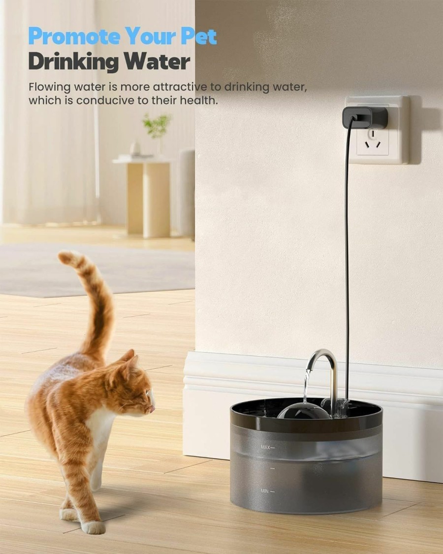 Cat UIOOQ | Uiooq Cat Water Fountain, Pet Waterer Fountain With Ultra Silent Pump, Activated Carbon Filter Keep Water Fresh, 2.2L Capacity, Faucet Design, Anti Sputtering, Suit For All Kinds Of Cat