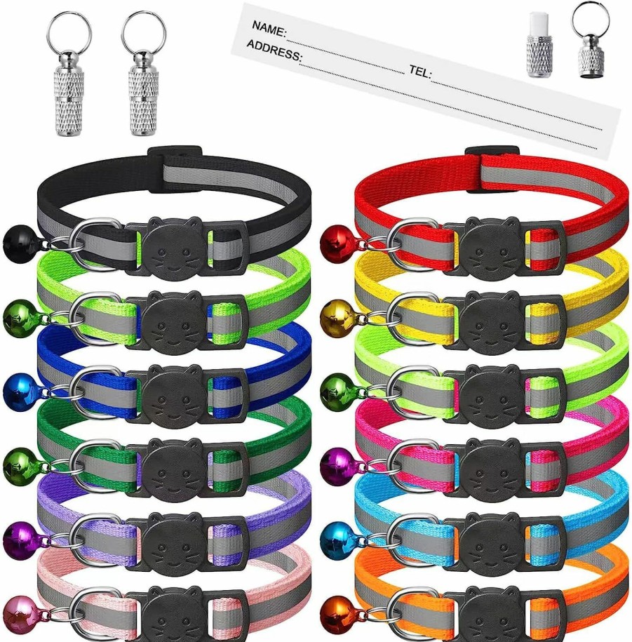 Cat Extodry | Extodry 14 Pack Reflective-Breakaway Cat Collars With Bells,Safety Buckle Kitten Collar,With Name Tag,Adjustable,Ideal For Girl Cats Male Cats,Pet Supplies,Stuff,Accessories(12 Colors & 2 Id Tags).