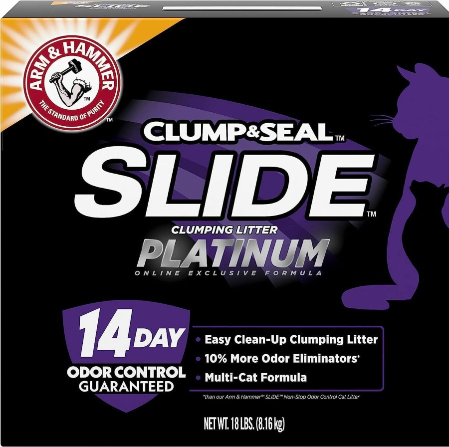 Cat Arm & Hammer | Arm Hammer Slide Platinum Multi-Cat Easy Clean-Up Clumping Cat Litter, 14 Days Of Odor Control 18 Lb