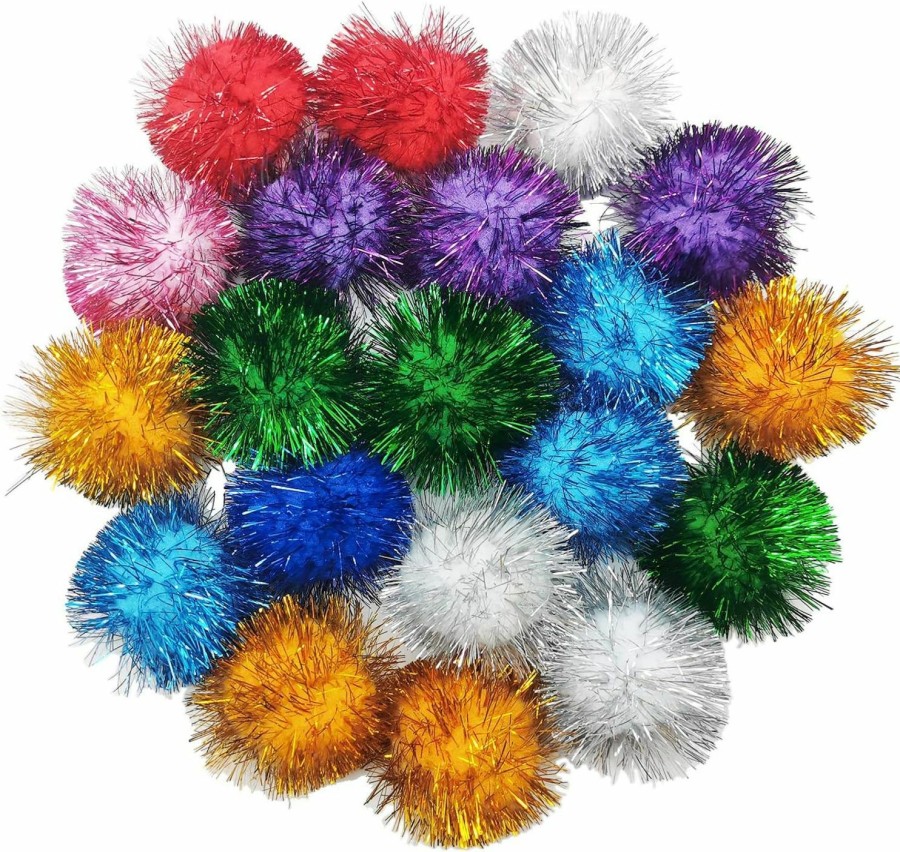 Cat BallHull | 20 Pcs Assorted Color Flash Ball Cat'S Favorite Toy Ball Tinsel Pom Poms Flash.