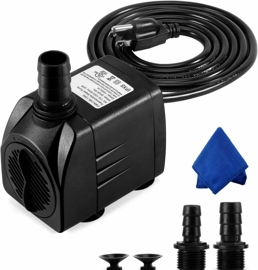 Fish & Aquatic CWKJ | Cwkj Fountain Pump, 400Gph Submersible , Durable 25W Outdoor Water Pump With 6.5Ft Power Cord, 3 Nozzles For Aquarium, Pond, Fish Tank, Water Pump Hydroponics, Backyard Fountain