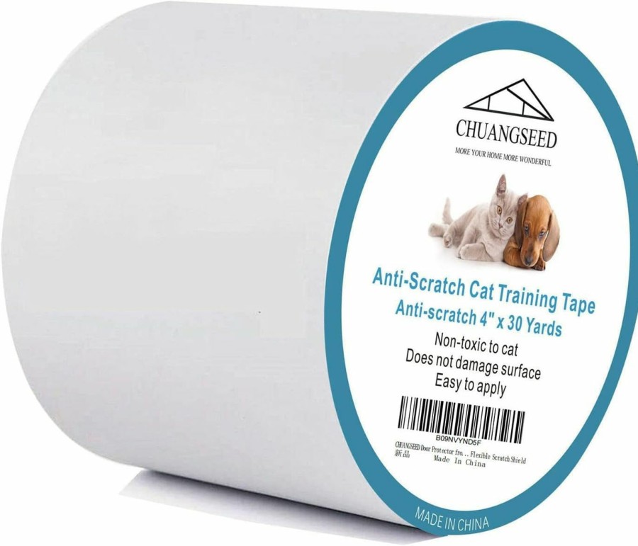 Cat CHUANGSEED | Chuangseed Anti Cat Scratch Tape, 4\" X 30Yds, Transparent, Double Sided, Furniture Protector, Pet Safe, Easy Installation, One Year Warranty