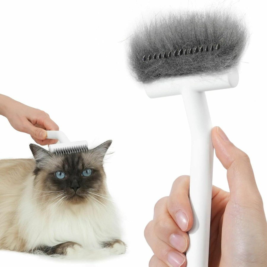 Cat Aumuca | Aumuca Cat Brush For Long Haired Cats, Deshedding Tool And Dematting Comb Remove Loose And Matted Fur, Cat Grooming Undercoat Rake, White