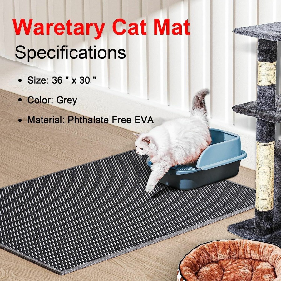 Cat Waretary | Waretary Cat Litter Mat 36\"X 30\", Kitty Pretty Litter Box Trapping Mat, Extra Large Xl Honeycomb Double Scatter Control Layer Mat, Urine & Waterproof, Washable, Easy Clean, Phthalate Free, Grey