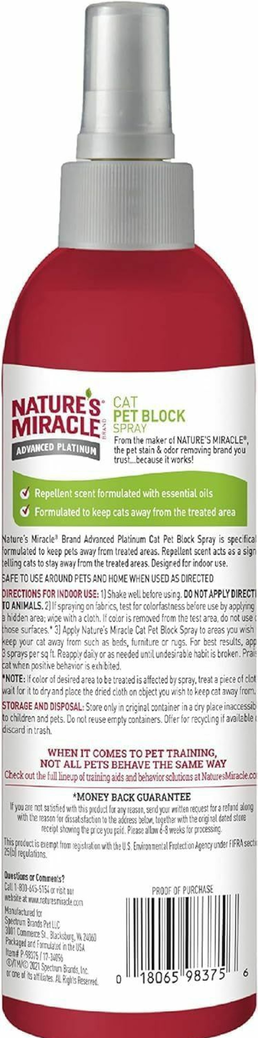 Cat Nature's Miracle | Nature'S Miracle Pet Block Repellent Spray Just For Cats New Formula - 8Oz