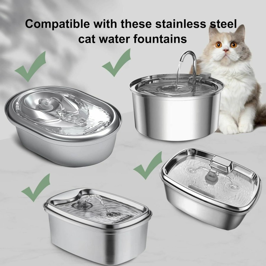 Cat Cirfifth | Cat Water Fountain Filters, Compatible With Stainless Steel Pet Fountain 8 Filters With 8 Sponges Replacement Filters For Cat Fountain (8 Filters& 8 Sponges)