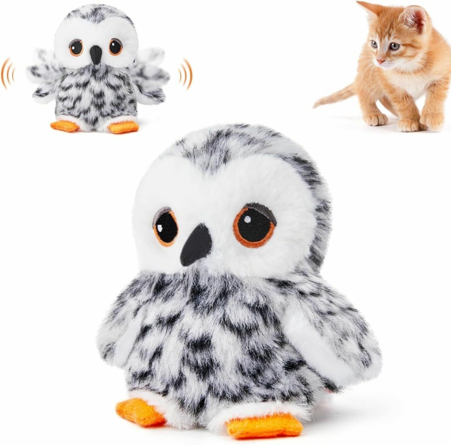 Cat Potaroma | Potaroma Flapping Snowy Owl Cat Toys, Lifelike Bird Chirp, Rechargeable Owl Touch Activated Kitten Toy, Interactive Catnip Kicker Exercise Toys 4.0\" For All Breeds