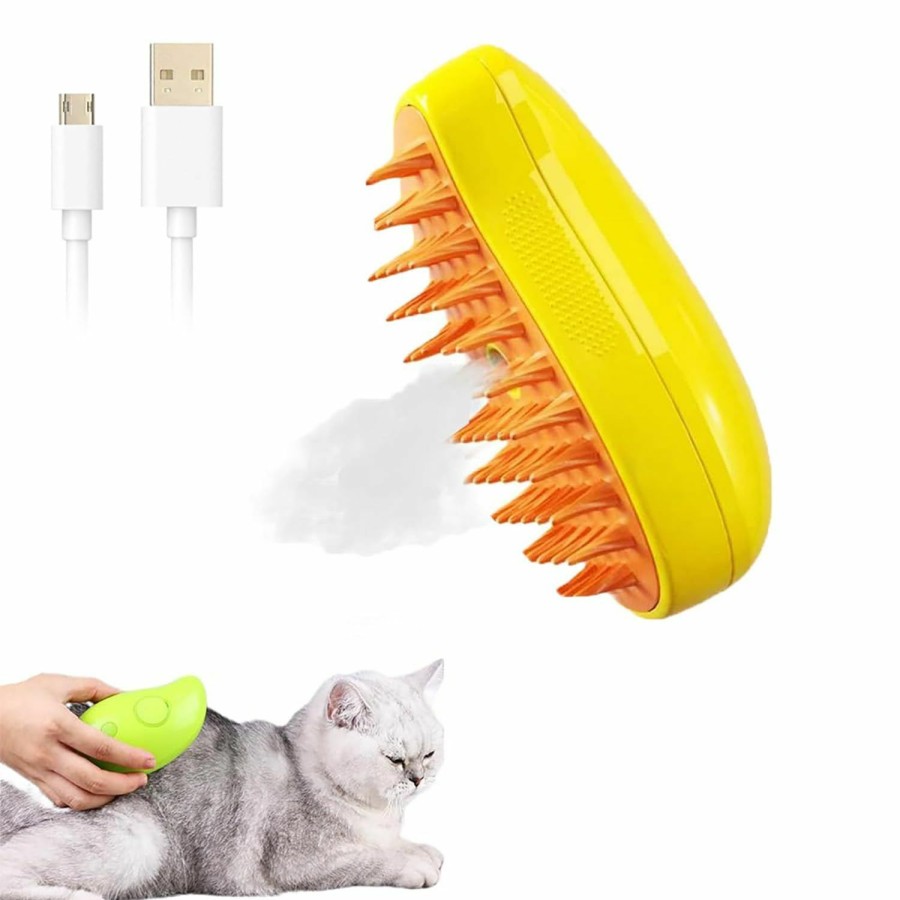 Cat SIHUAN | Cat Steam Brush, 3 In1 Steamy Cat Brush, Self Cleaning Cat Brush With Steam,Cat Steamer Brush For Massage,Cat Grooming Brush Pet Hair Removal Comb For Cat And Dog (Green)