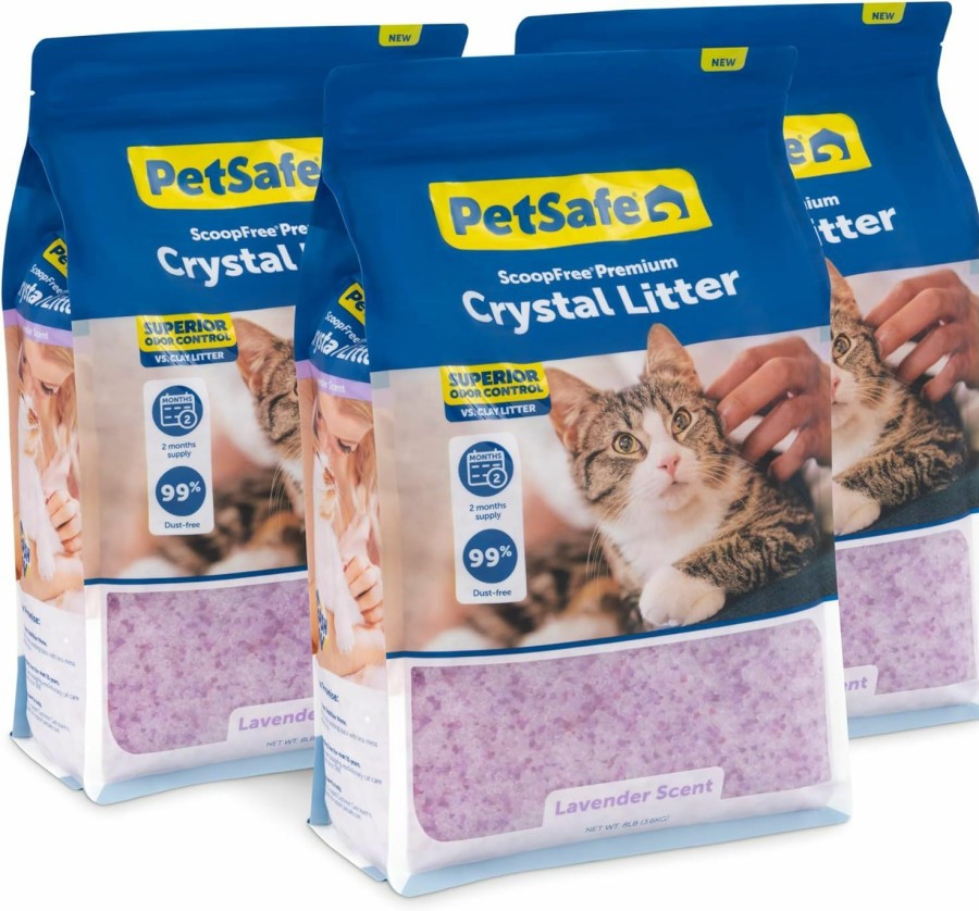 Cat PetSafe | Petsafe Scoopfree Premium Blue Crystal Litter, 4.3 Lb (Pack Of 2) Includes 2 Bags Absorbs Odors 5X Faster Than Clay Clumping Low Tracking For Less Mess Lasts Up To A Month - Lightly Scented