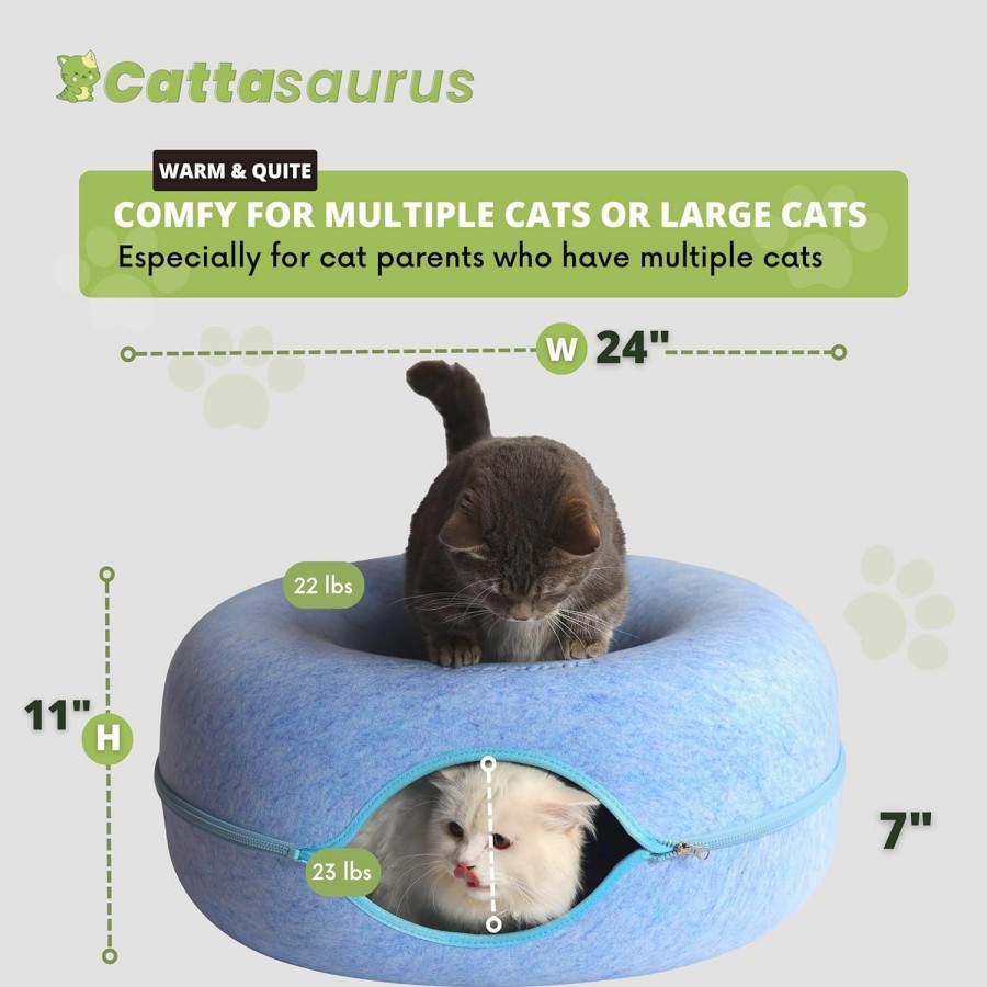 Cat Cattasaurus | Cattasaurus Peekaboo Cat Cave For Multiple & Large Cats Up To 30 Lbs, Scratch Detachable & Washable Tunnel Bed (Dark Gray, Large)