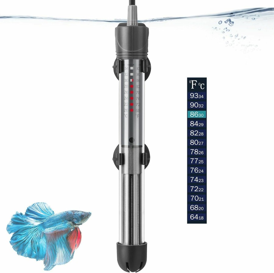 Fish & Aquatic HITOP | Hitop 50W 100W 300W Adjustable Aquarium Heater, Submersible Fish Tank Heater Thermostat With Suction Cup (300W)