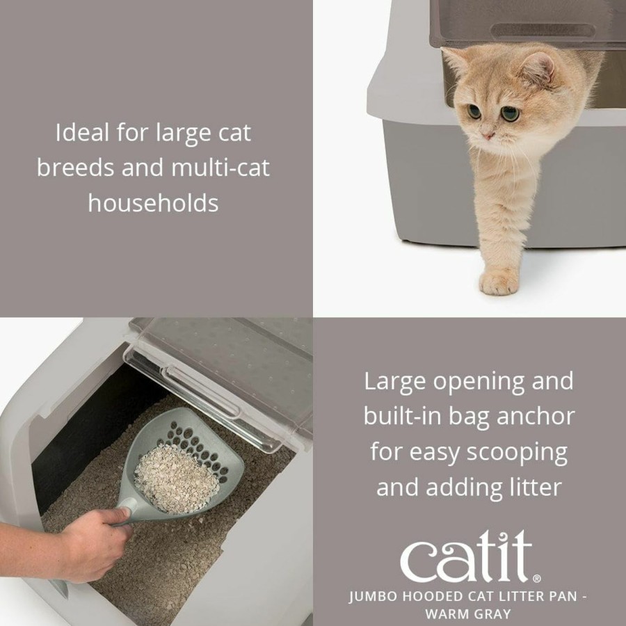 Cat Catit | Catit Airsift Jumbo Hooded Cat Litter Pan, Warm Gray - Privacy And Easy Access For Cleaning - Ideal For Larger Cat Breeds Or Multiple Cat Households