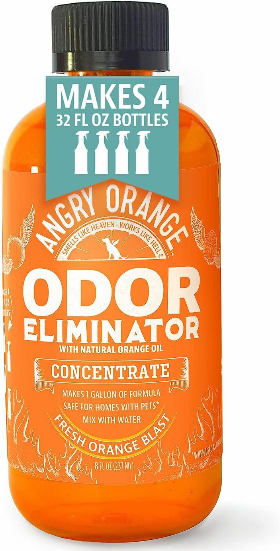 Cat ANGRY ORANGE | Angry Orange Pet Odor Eliminator For Home - 8Oz Dog And Cat Pee Smell Remover For Carpet, Grass, Tile And Furniture - Citrus Concentrate, Makes 128Oz Of Liquid