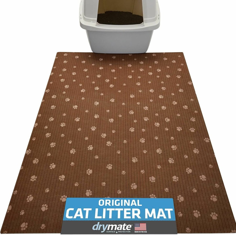 Cat Drymate | Drymate Original Cat Litter Mat, Contains Mess From Box For Cleaner Floors, Urine-Proof, Soft On Kitty Paws -Absorbent/Waterproof- Machine Washable, Durable (Usa Made) (28"X36")(Greystripeblackpaw)