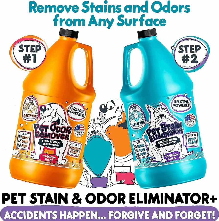 Cat Calyptus | Calyptus Pet Stain And Odor Remover | Orange And Enzyme Cleaner Duo Solution For Pets | Carpet Cleaner And Odor Eliminator For Cat Urine, Dog Pee, And Poop | Professional Strength, 1 Gallon