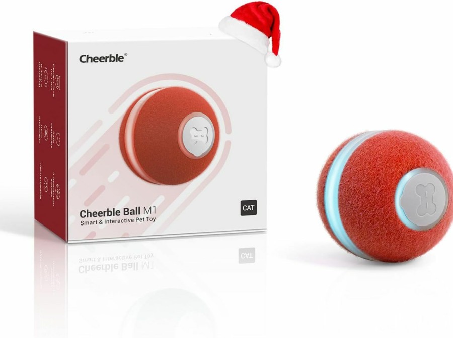 Cat Cheerble | Cheerble Interactive Cat Ball Toy, Automatic Moving Ball Puzzle Toy For Indoor Cat Kitten, Smart Anti-Depression Pet Toy Fun Gift With Light, Red