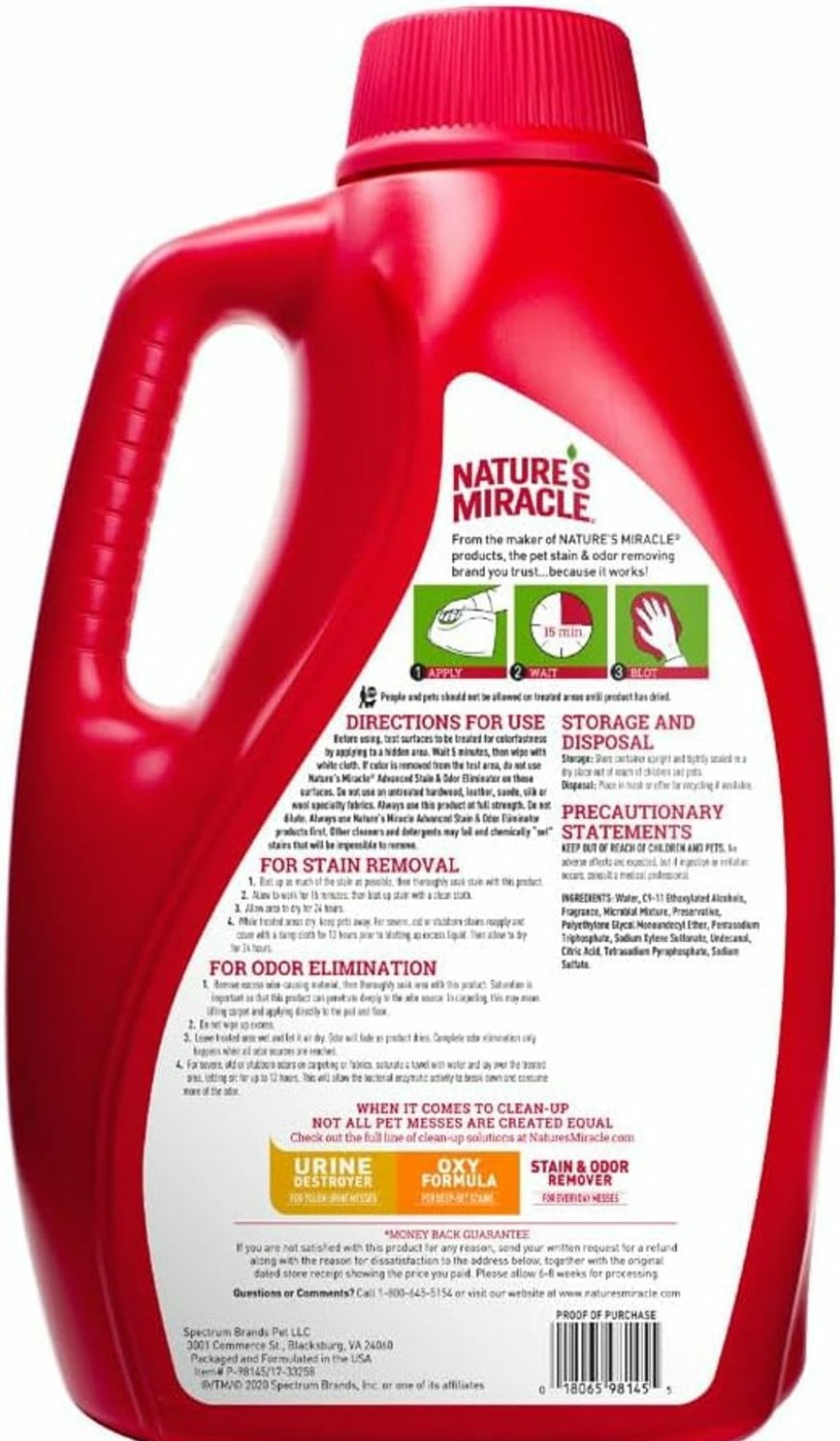 Cat Nature's Miracle | Nature'S Miracle P-98145 Advanced Dog Stain And Odor Remover,Red,128 Oz