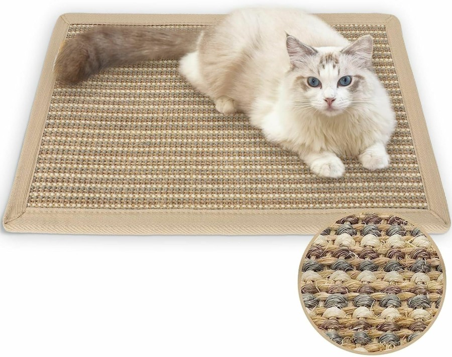 Cat FUKUMARU | Fukumaru Cat Scratcher Mat, 23.6 X 15.7 Inch Natural Sisal Cat Scratch Mats, Horizontal Cat Floor Scratching Pad Rug With Sticky Velcro Tapes, Protect Couch And Carpets