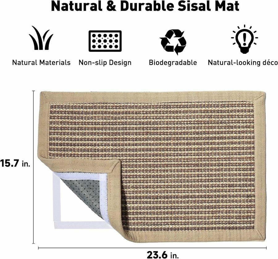 Cat FUKUMARU | Fukumaru Cat Scratcher Mat, 23.6 X 15.7 Inch Natural Sisal Cat Scratch Mats, Horizontal Cat Floor Scratching Pad Rug With Sticky Velcro Tapes, Protect Couch And Carpets