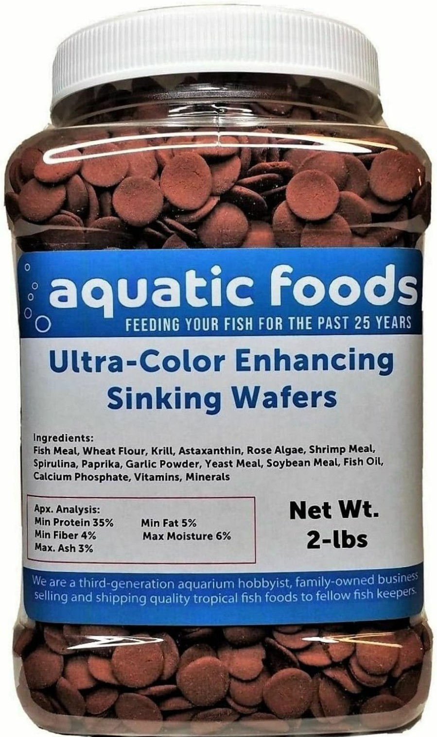 Fish & Aquatic Aquatic Foods Inc. | Ultra Color Enhancing 1/2" Sinking Wafers Of Krill, Astaxanthin, Rose Algae. Ideal For Bottom Fish, Plecos, Shrimp, Snails, Crayfish, All Herbivorous And Omnivorous Tropical Fish. 1/4-Lb