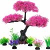 Fish & Aquatic Ameliade | Ameliade Aquarium Artificial Plastic Plants Decoration, Pink Cherry Blossom Tree & Grass Aquarium Decor Set, Goldfish Betta Fish Tank Decorations Hides Accessories(Pink