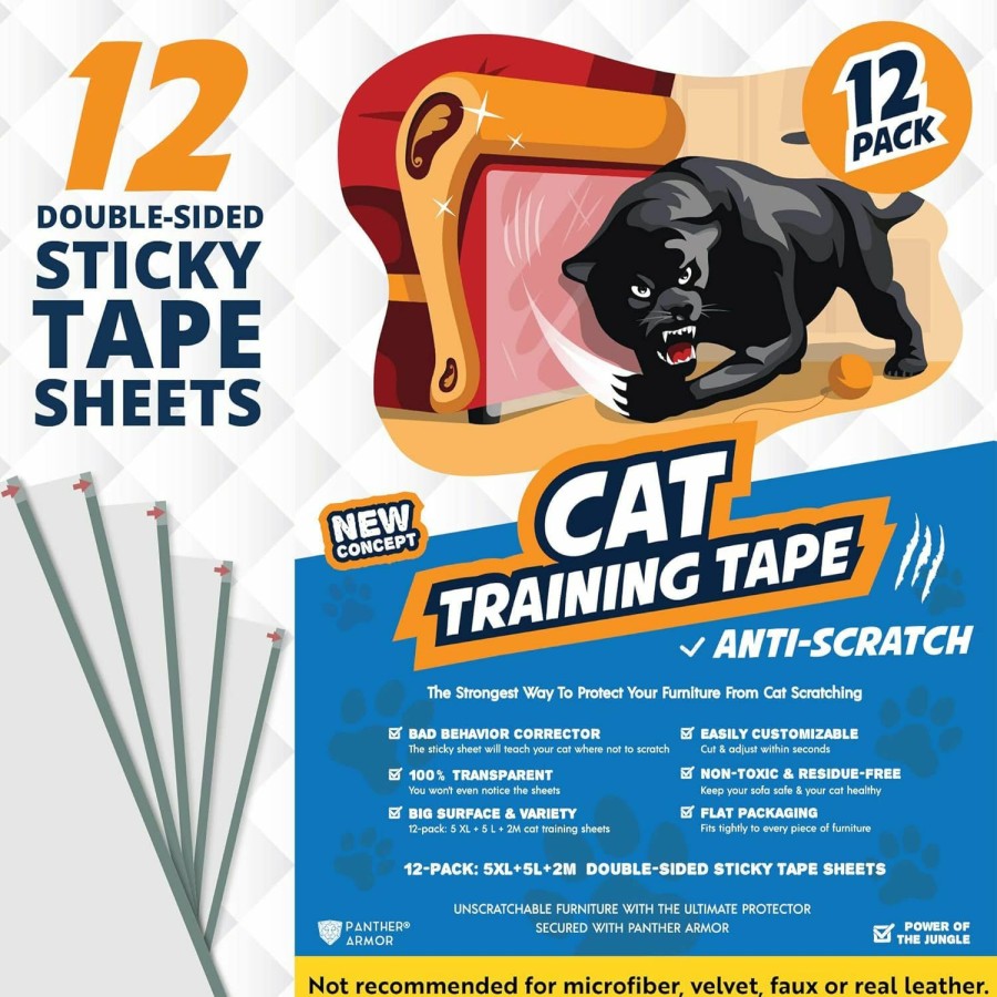 Cat Panther Armor | Panther Armor Cat Scratch Deterrent Double Sided Anti Scratching Sticky Tape - Furniture Protector And Cat Training Tape - Couch Corner Protector For Cats (12-Pack)