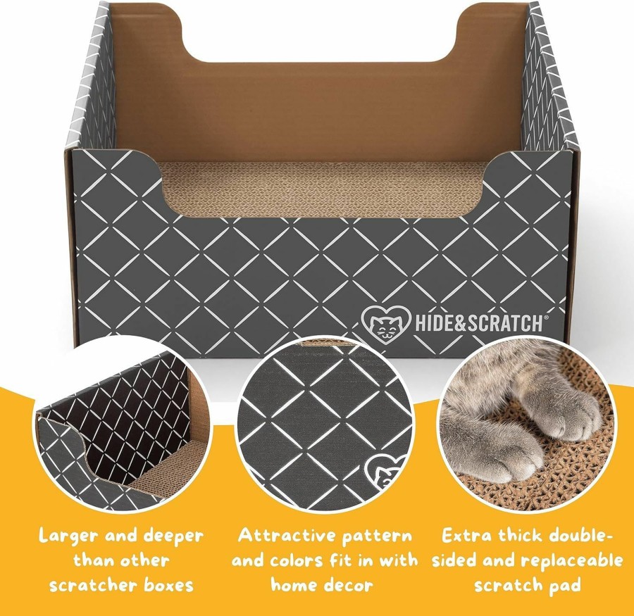 Cat Hide & Scratch | Hide & Scratch: Extra-Large Heavy Duty Cardboard Cat Scratcher And Lounger Box With Refillable Scratch Pad - Multiple Colors