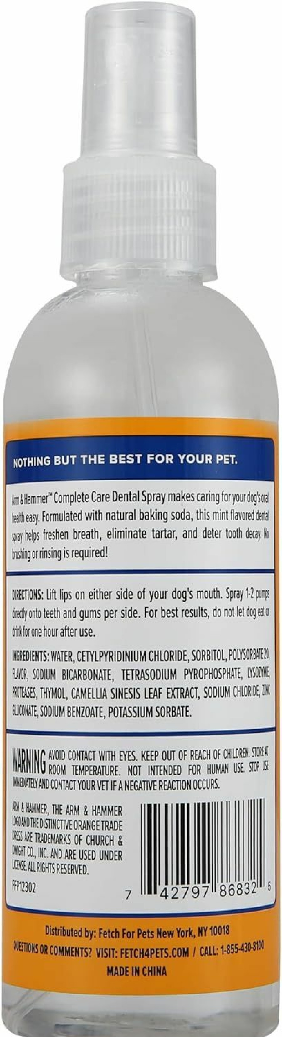 Cat Arm & Hammer | Arm & Hammer Complete Care Dog Dental Spray, 6 Fl Oz | Mint Flavor Dog Dental Spray For Easy Brushless Cleaning | Baking Soda Enhanced Formula For Fresh Breath And Tartar Control