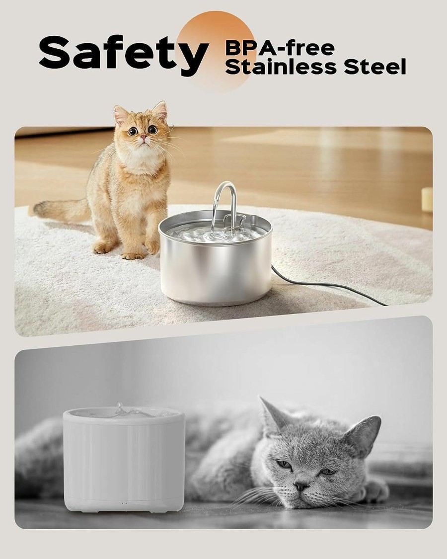 Cat AOOGITF | Aoogitf Cat Water Fountain, 304 Stainless Steel Pet Water Fountain, 24/7 Keep The Water Fresh, 74Oz Capacity, Ultra-Quiet, No Sputter, Compact, Easy Cleaning, Suit For Pets