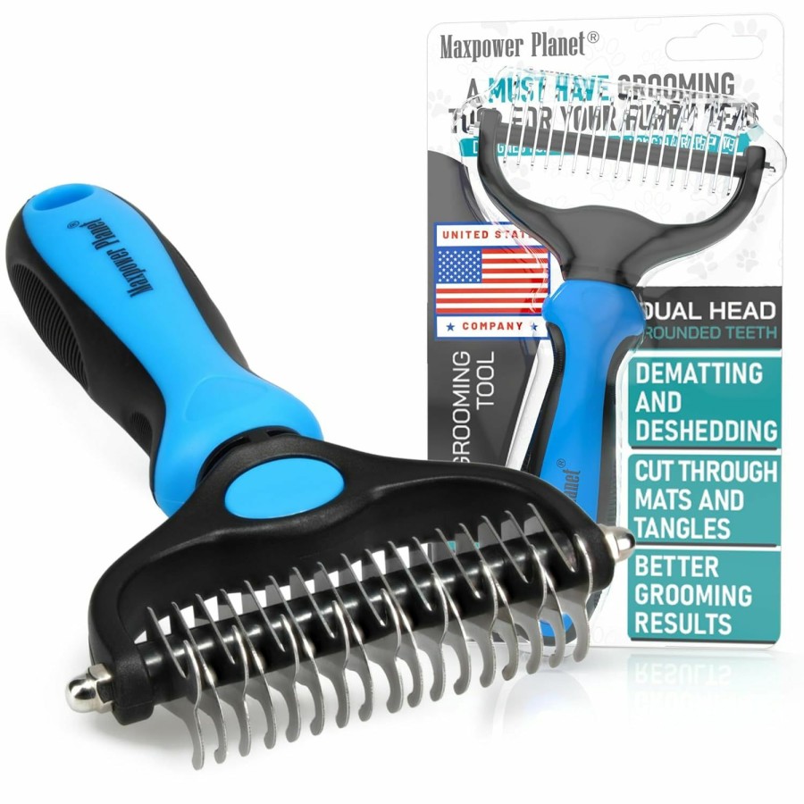 Cat Maxpower Planet | Maxpower Planet Pet Grooming Brush - Double Sided Shedding, Dematting Undercoat Rake For Dogs, Cats - Extra Wide Dog Grooming Brush, Dog Brush For Shedding, Cat Brush, Reduce Shedding By 95%, Blue