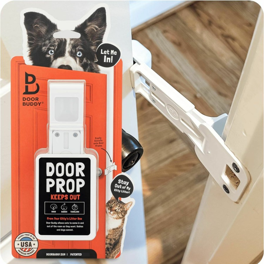 Cat Door Buddy | Door Buddy Door Prop For Cats - Easiest Cat Door Latch Holder To Keep Interior Door Open For Pets - Dog Proof Cat Feeding Station & Litter Box - Strong & Portable Door Stopper & Pet Gate Alternative