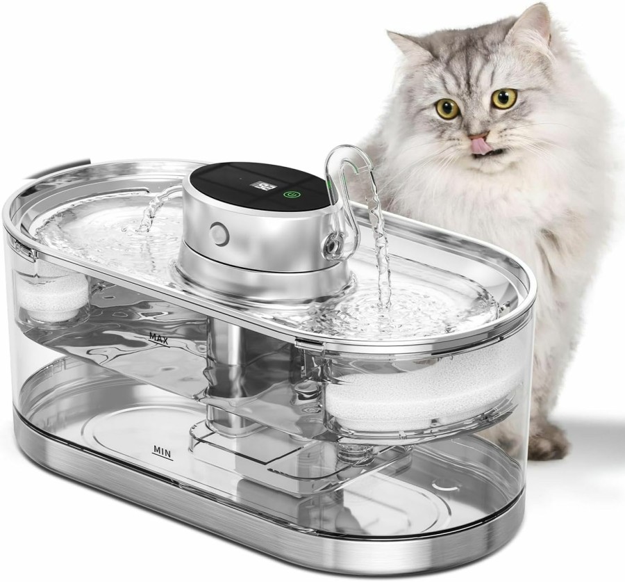 Cat CENGCEN | Cengcen Cat Water Fountain,Wireless Pet Fountain Battery Operated, 3L Swan-Form Automatic Cat Water Dispenser For Drinking With Quiet Pump Inside Stainless Steel Tray Easy Clean Bpa-Free