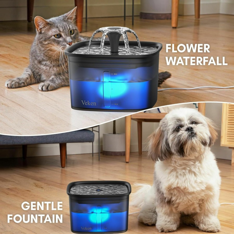 Cat Veken | Veken 95Oz/2.8L Pet Fountain, Automatic Cat Water Fountain Dog Water Dispenser With Replacement Filters For Cats, Dogs, Multiple Pets (Grey, Plastic)