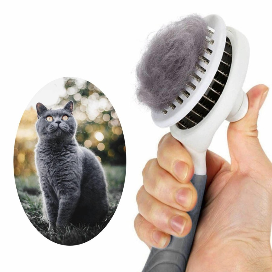 Cat itPlus | Cat Grooming Brush, Self Cleaning Slicker Brushes For Dogs Cats Pet Grooming Brush Tool Gently Removes Loose Undercoat, Mats Tangled Hair Slicker Brush For Pet Massage- Upgraded (Blue)