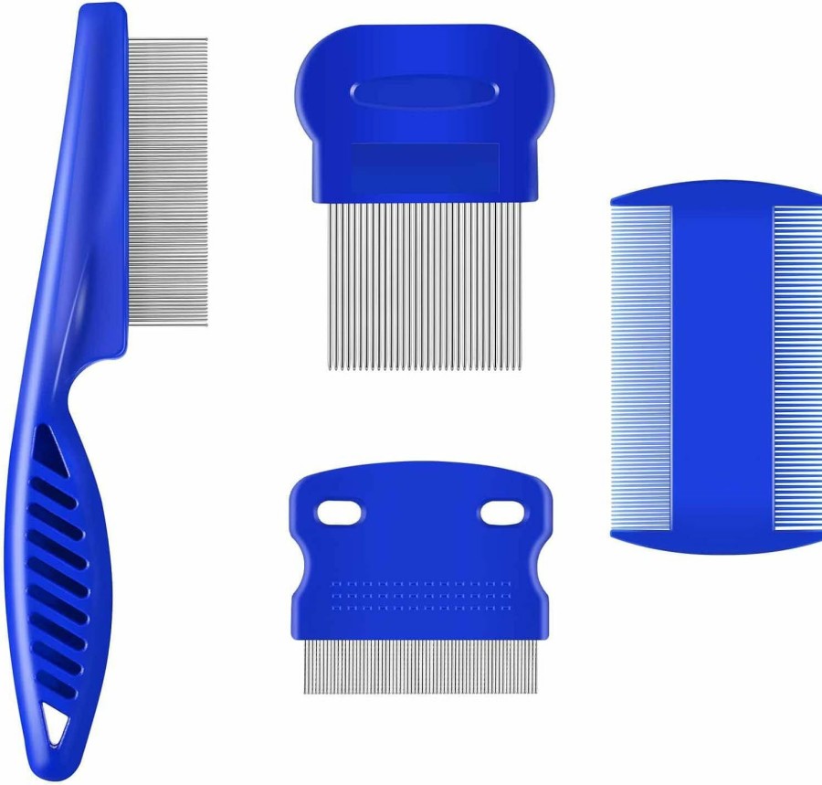 Cat BRILLIRARE | Brillirare 4 Pack Flea Lice Comb, Stainless Steel Dog Cat Grooming Combs With Rounded Teeth, Double Sided Professional Pet Tear Stain Remover, Dematting Tool For Small, Medium & Large Pets