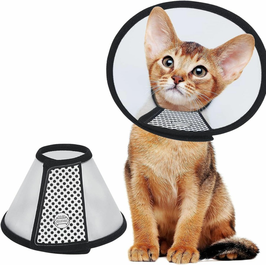 Cat Vivifying | Vivifying Cat Cone, Adjustable Recovery Pet Cone, 8.1 Inches Lightweight Plastic Elizabethan Collar For Cats, Mini Dogs And Rabbits (Black)