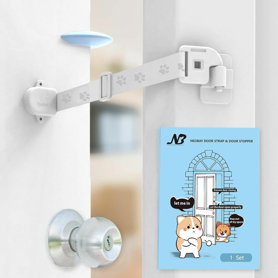 Cat Neobay | Neobay Adjustable Door Strap And Latch, Keep Dog Out Of Litter Box, Economical Alternative Of Pet Gates And Interior Cat Door