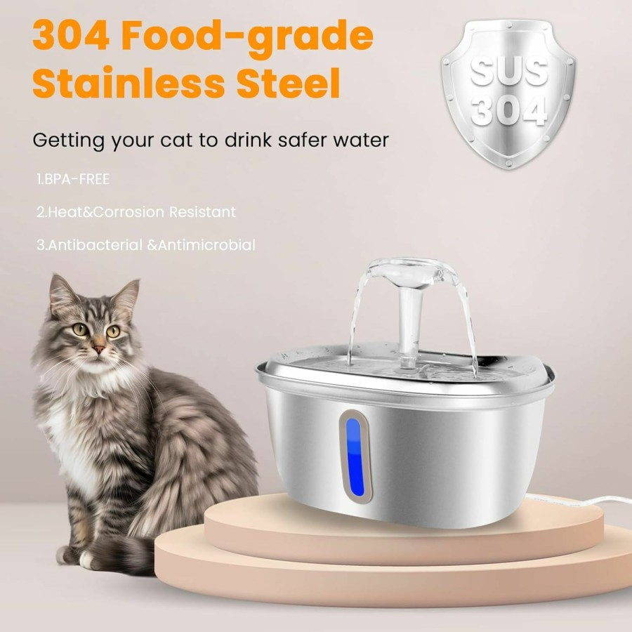 Cat Charmkit | Charmkit Stainless Steel Cat Water Fountain, 105Oz/3L Automatic Cat Water Fountain With Water Level Window Dog Water Dispenser For Cats Small Medium Dog