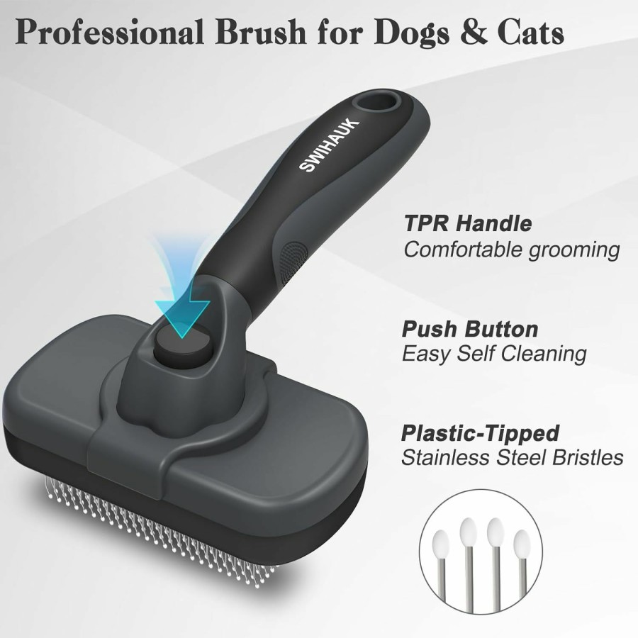 Cat Swihauk | Swihauk Self Cleaning Slicker Brush For Dogs & Cats, Skin Friendly Grooming Cat Brush, Dog Brush For Shedding, Deshedding Brush, Hair Brush Puppy Brush For Haired Dogs, Pet Supplies Accessories, Blue