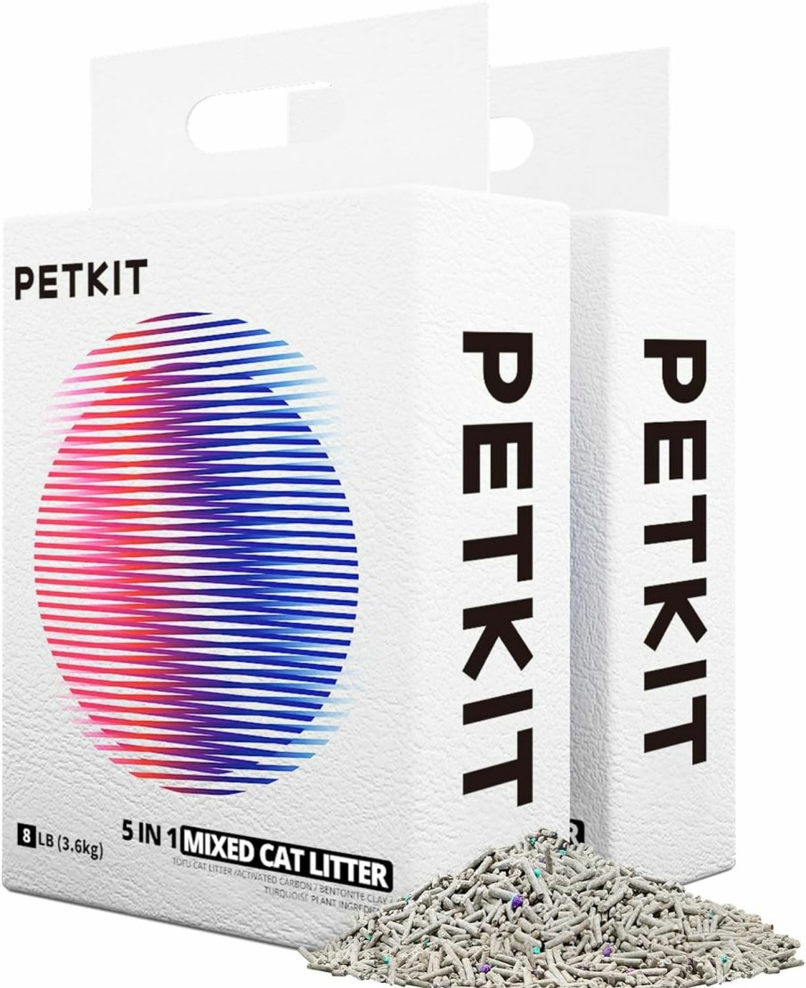 Cat PETKIT | Petkit Everclean 5 In 1 Mixed Cat Litter,Strong Clumping Cat Litters,Odor Control And Unscented Ultra Absorbent Water Flushable Bentonite Tofu Cat Litter,Dust-Free,8 Lbs/Bag