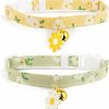 Cat Liugjiau | 2 Pack Cotton Breakaway Cat Collar With Bell,Yellow&Green Flowers Pendant Cute Cat Collar Kitten Collar,Ideal For Girl Cats Boy Cats