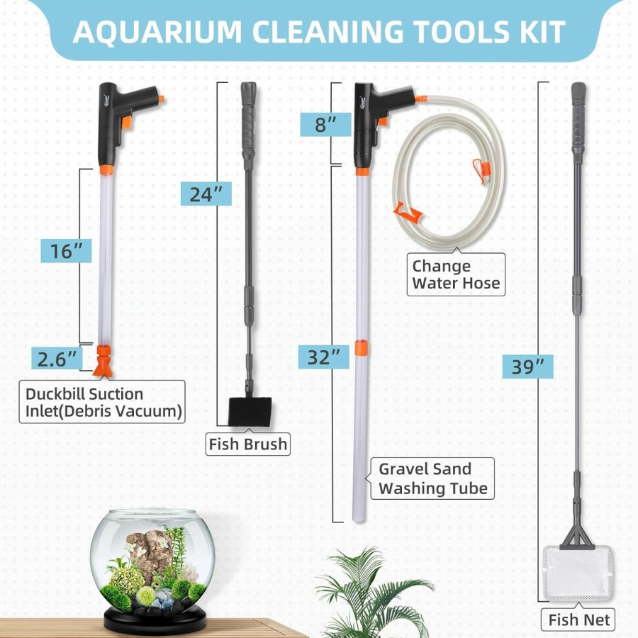 Fish & Aquatic hygger | Hygger Aquarium Gravel Cleaner, New Quick Water Changer With Air-Pressing Button Fish Tank Sand Cleaner Kit Aquarium Siphon Vacuum Cleaner With Water Hose Controller Clamp