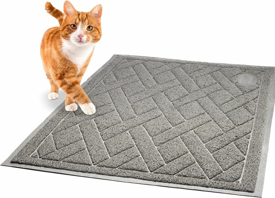 Cat Pawkin | Pawkin Cat Litter Mat, Patented Design With Litter Lock Mesh, Extra Large, Durable, Easy To Clean, Soft, Fits Under Litter Box, Litter Free Floors, Gray