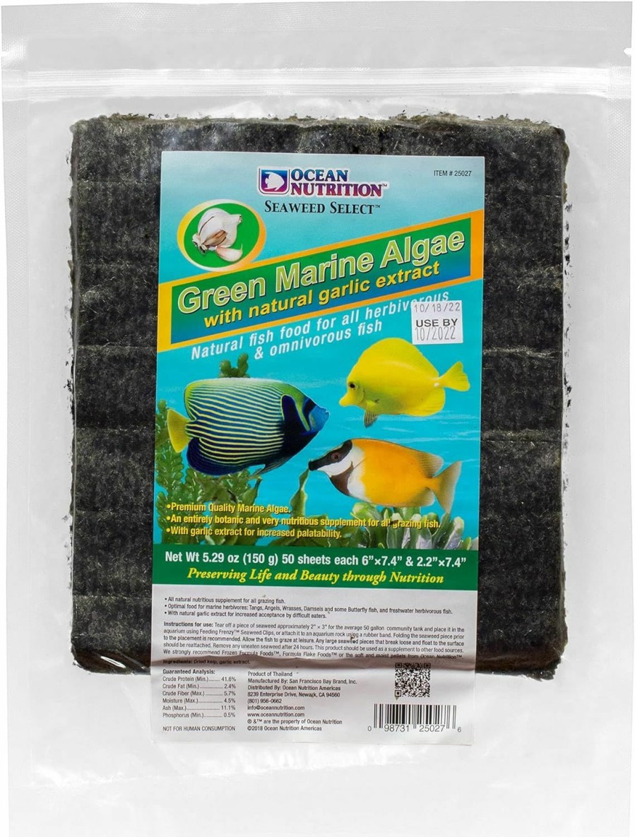 Fish & Aquatic Ocean Nutrition | Ocean Nutrition Seaweed Selects Green Marine Algae 50-Sheets 5.29-Ounces (150 Grams)