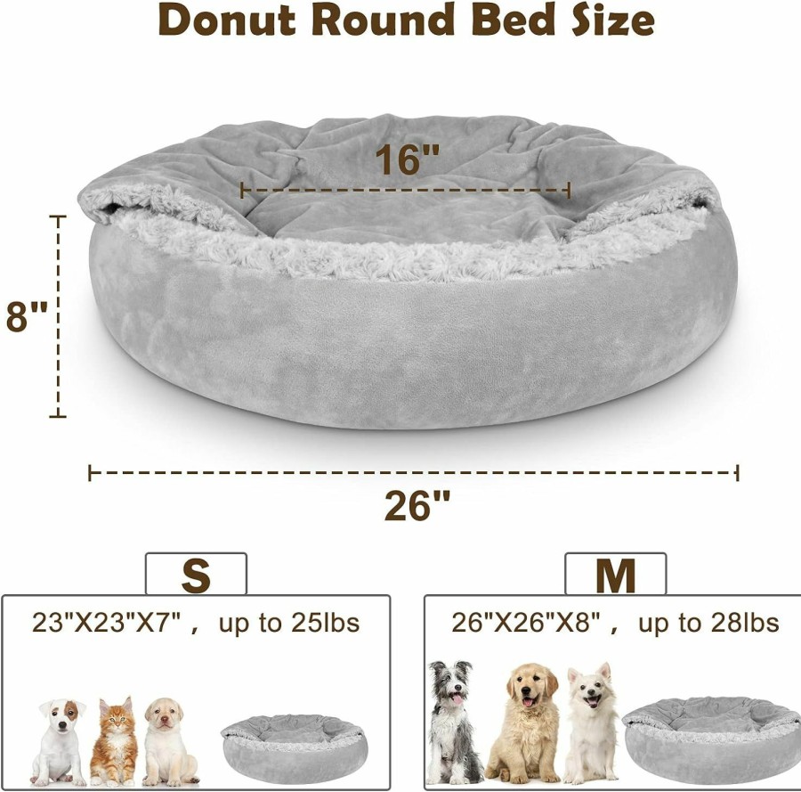 Cat JOEJOY | Joejoy Small Dog Bed Cat Bed With Hooded Blanket, Cozy Cuddler Luxury Puppy Pet Bed, Donut Round Calming Anti-Anxiety Dog Burrow Cave Bed - Anti-Slip Bottom And Machine Washable 23 Inch