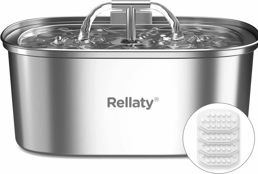 Cat Rellaty | Cat Water Fountain Stainless Steel: 3.2L/108Oz Pet Fountain Water Bowl Dog Drinking Dispenser Cat Feeding & Watering Supplies Animal Metal Kitty Spout For Cats Inside With 4 Replacement Filters